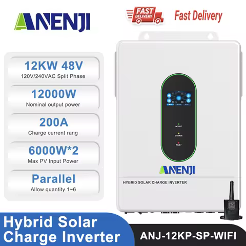 ANENJI 6.5K 12KW 48V 110V Hybrid Solar Inverter inversor solar híbrido MPPT Wifi Inverters Parallel