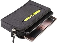 DFV mobile - Multipurpose Horizontal Belt Case 2 Compartments Zipper for Sony Xperia XZ2-Premium - Black (17x10cm)