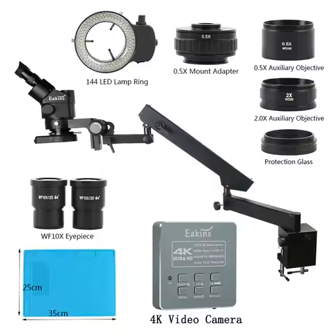 3.5X 90XArticulating Arm Pillar Clamp Zoom Simul Focal Industrial Trinocular Stereo Microscope 55mp 