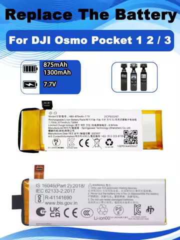 HB3 -875MAH-7.7V Replacement Battery For DJI Osmo Pocket 1 Pocket II Pocket 2 3 2ICP5/22/67 BHX212-1