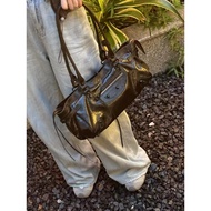 25 New Style Trendy Horizontal Motorcycle Bag Punk ABG Hot Girl Rivet Bag First Layer Cowhide Undera