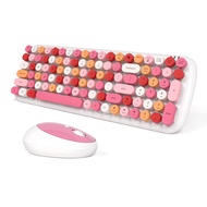 Colorful Keyboard Cute Typewriter Wireless Keyboard with Mouse for HOME/OFFICE Compatible with PC, N