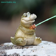 SWEETBABE Creative Rope Fishing Crocodile Statue Cute Simulation Crocodile Resin Figurine Animal Scu