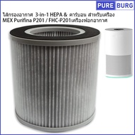 ไส้กรองอากาศ  3-in-1 HEPA &amp;  คาร์บอน สำหรับเครื่อง MEX Purifina P201 / FHC-P201 เครื่องฟอกอากาศ