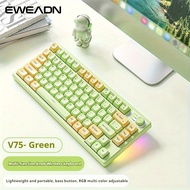 V75 Wireless Keyboard, 75% Small Rechargeable Wireless Keyboard, Rgb Backlit, Bluetooth 2.4g Mini Cu