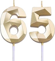 2 inch Gold 65 & 56 Birthday Candles, 3D Diamond Number 65th & 56th Cake Topper for Men Women Birthd