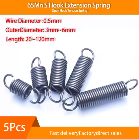 5 Pcs 65Mn Open Hook Tension Spring Diameter 0.5mm with O hook extension spring Outer Diameter 3mm 4
