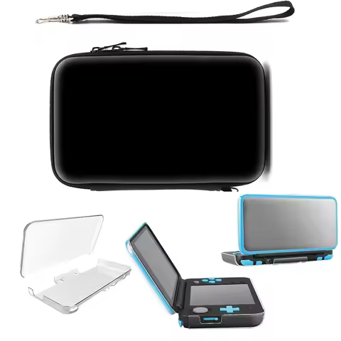 Clear TPU Protective Case for New 2DS XL/LL with Black Storage Pouch, Portable Travel Carrying Bag, 