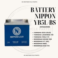 ［ New Stock ］Battery Nippon YB5L-BS（12V5Ah/10HR）EGO/SRL110/135LC V1/KRISS 100/CT 100/MR3/ACE 115 [Or