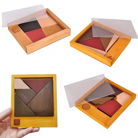 Wooden Brain Teaser Classic IQ Unique Tangram Puzzles for Adults Kids Problem Solving Educational To
