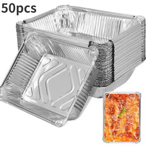50Pcs Aluminum Foil Trays 1100ml Non-Stick Aluminum Foil Baking Pans Reusable Food Grade Aluminum Fo