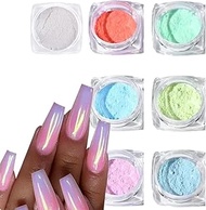 Mermaid Chrome Powder Nail Glitter, 7 Colors Iridescent Aurora Chrome Rubbing Dust Neon Mirror Pigme