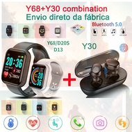 Y68 smart watch + Y30 wireless bluetooth headset support ios Android watch can detect heart rate