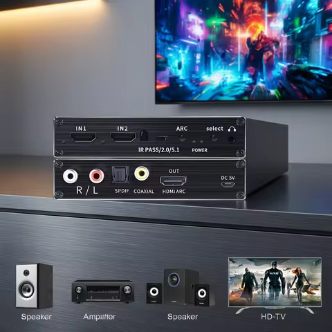 4K 120Hz HDMI audio extractor 4K Support 5.1CH 2 Port HDMI to HDMI Audio ARC Switch with audio tosli