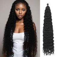 1Pack 20Inch 30Inch Natural Curly Wave Crochet Hair For Women, Natural Black Color Beach Curls Croch