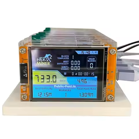 7PCS 735KH/S Nmminernerdminer+7 Slots Base Upgraded Bitcoin Crypto Solo Lottery Miner 2.8 Inch Smart