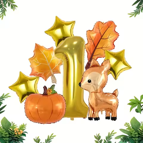 8Pcs Autumn Forest Animals Kids Birthday Party Decoration Fawn Maple Foil Balloon With 1-9 Number Ba