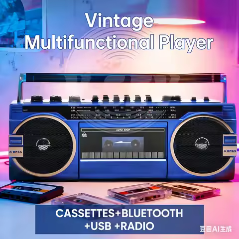Retro Boombox Cassette Player Recorder, Vintage 90s Portable Cassette Tape Player with Bluetooth,FM/