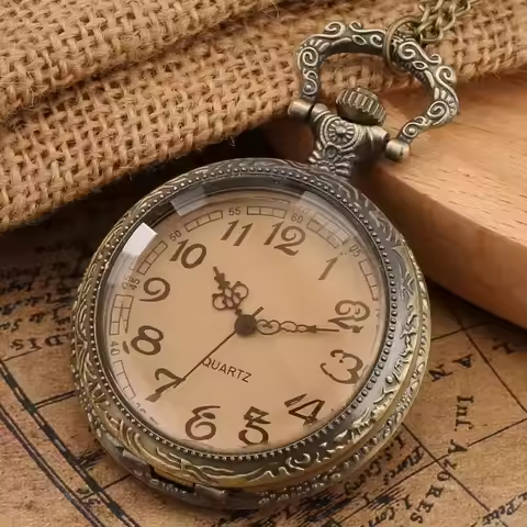 Old Fashion Accessories Unique Gift Tea-Colored Transparent Cover Antique Fob Chain Watch Steampunk 