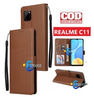 REALME C11 Flip dompet buka tutup casing wallet kulit ada tempat foto flip leather case hp ada tali untuk REALME C11