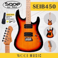 SQOE SEIB450-SB Ibanez Style HH 24-Fret Electric Guitar with Roasted Maple Neck & Bag - Sunburst (SE