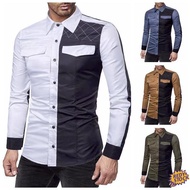 【High Quality】❀ Baju batik lelaki Linen shirt European and American men's outdoor military style color matching long sleeved shirt, eating chicken, desperate for survival, ancie