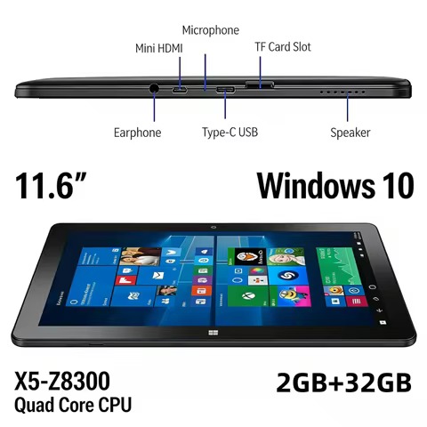 11.6" Windows 10 Tablet PC Quad Core Intel Atom Processor X5-Z8300 CPU 32-bit 1920 x 1080 IPS Dual C