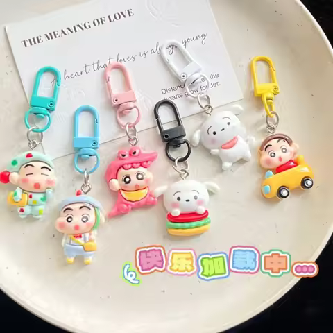 6PCS Kawaii Crayon Shin-chan Keychain Cartoon Character Keyring Clip Backpack Purse Decor Birthday G