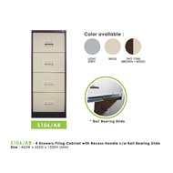 (FREE Delivery Klang Valley) Filing Cabinet with Recess Handle c/w Ball Bearing Slide - 4 Drawers