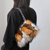 Japan Japan Korea New Style Plush Underarm Bag Shoulder Bag Chain Bag Leopard Print Baguette Bag Din