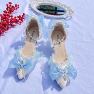 Zelia-Handmade Lolita lolita Flower Wedding Birthday-Lolita Blue High Heels Pointed Elegant lolitalo