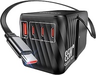 LENCENT 85W Universal Travel Adapter with Retractable USB C Cable, International Plug Adaptor with 3