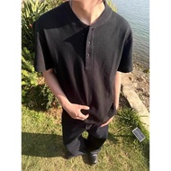 Heavy Henry Collar t-Shirt Men Short-Sleeved American Loose Premium Waffle POLO Henry Shirt 2025.11.