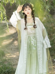 Stepping Snow Looking for Plum Flowing Flower Language Hanfu Female Song Made Embroidered Long-Drying Temple Waist-Length Printed Pleated Skirt Daily Summer Long-Sleeved Hanfu Girl Hanfu Hanfu S