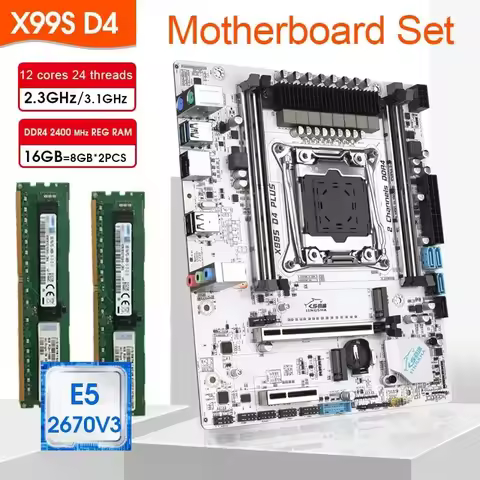 JINGSHA X99 PLUS D4 Motherboard Set Kit With LGA2011-3 Xeon E5 2670 V3 CPU DDR4 16GB (2*8G) 2400MHZ 