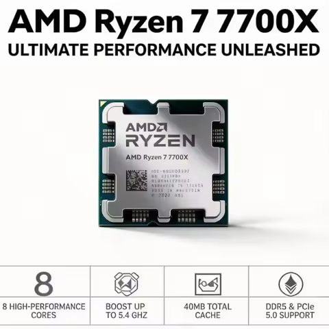 AMD Ryzen 7 7700X DIY Gaming PC Build CPU 8C16T 5.4GHz Unlocked 32MB L3 Cache AM5 Tray Version No Co