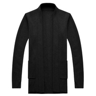 Men Sweater Coat Solid Color Soft Warm Breathable Stretchy Open Stitch Cardigan Long Sleeves Turn-do
