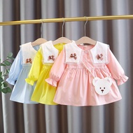 IMPORTED PASTEL BABY DRESS WITH DRAP COLLAR + BEAR BAG 0-3 years