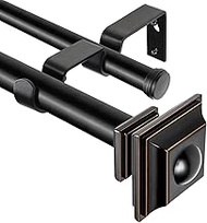 KAMANINA 1 Inch Double Curtain Rod 36 to 72 Inches (3-6 Feet) Telescoping Black Curtain Rods for Win