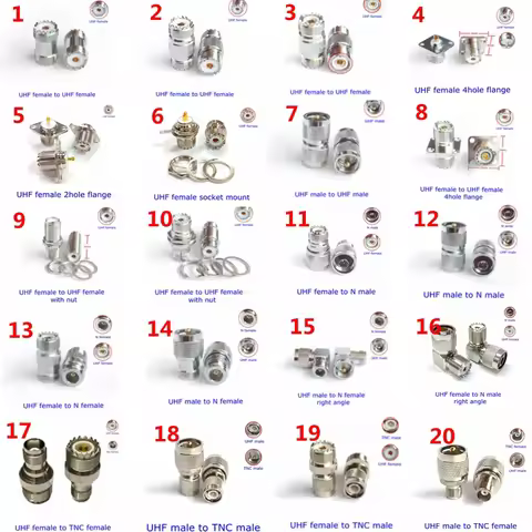 1Pcs UHF SO239 PL259 Mount Socket Connector SL16 UHF SO-239 PL-259 To N Type TNC UHF Male Female Ada