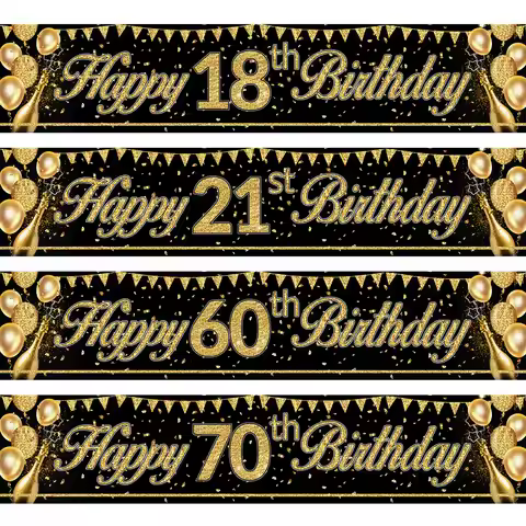 Gold Glitter Banner Happy Birthday Decoration 18 21 60 70 Years Old Birthday Party Banner Gold Black