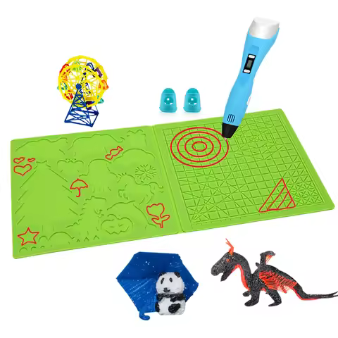3D Printing Pen Silicone Pad with Basic Geometric Template 2 Silicone Finger Caps 3D Pen Drawing Tem