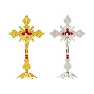 [qqnquv] Standing Crucifix Jesus Crucifix Jesus Cross Statue with Stand for Altar Living Room Prayer