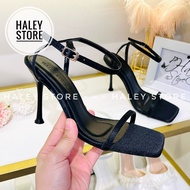 Giày sandal quai trơn nữ HALEY STORE cao gót 9p quai ngang dây mảnh tiểu thư sang trọng rẻ bền đẹp