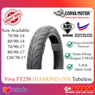 Corva Motor Tayar Viva Tubeless Ft238 70/90-14 80/90-14 70/90-17 80/90-17 120/70-17 Tmax Tayar Motor Lc135 Maxxis Diamond