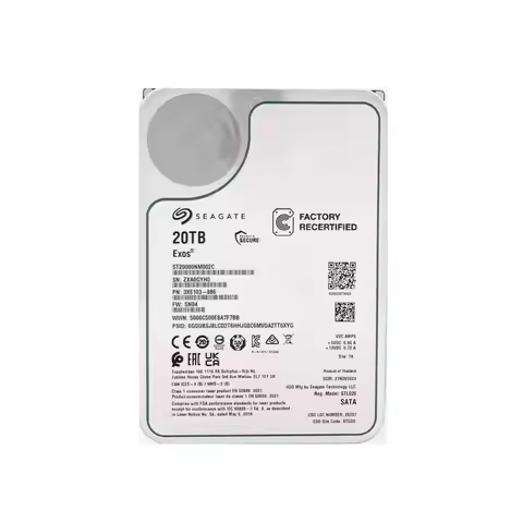 New Enterprise HDD EXOS X20 ST20000NM002C 20TB 7.2K RPM 256M SATA 6Gb/s NAS 3.5in Recertified Hard D