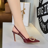 YUCHEN รองเท้าส้นสูงรองเท้าแตะ3.54นิ้วสำหรับผู้หญิงส้นสูงส้นเข็มรองเท้าส้นสูงกากีปลายแหลมขนาด34-43