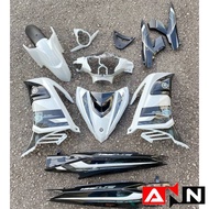 COVERSET BODYSET YAMAHA LC135 V4 - V7 DR WHITE EX 022 STRIPE SIAP TANAM FREE EMBLEM DADA
