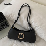 Lovito Casual Plain Metal Buckle Pigmented Mouth Armpit Bag Small Shoulder Bag for Women LFA74004