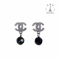 【巴黎站二手名牌專賣店】＊現貨＊CHANEL 香奈兒 真品＊銀色雙C黑色圓珠吊飾針式耳環